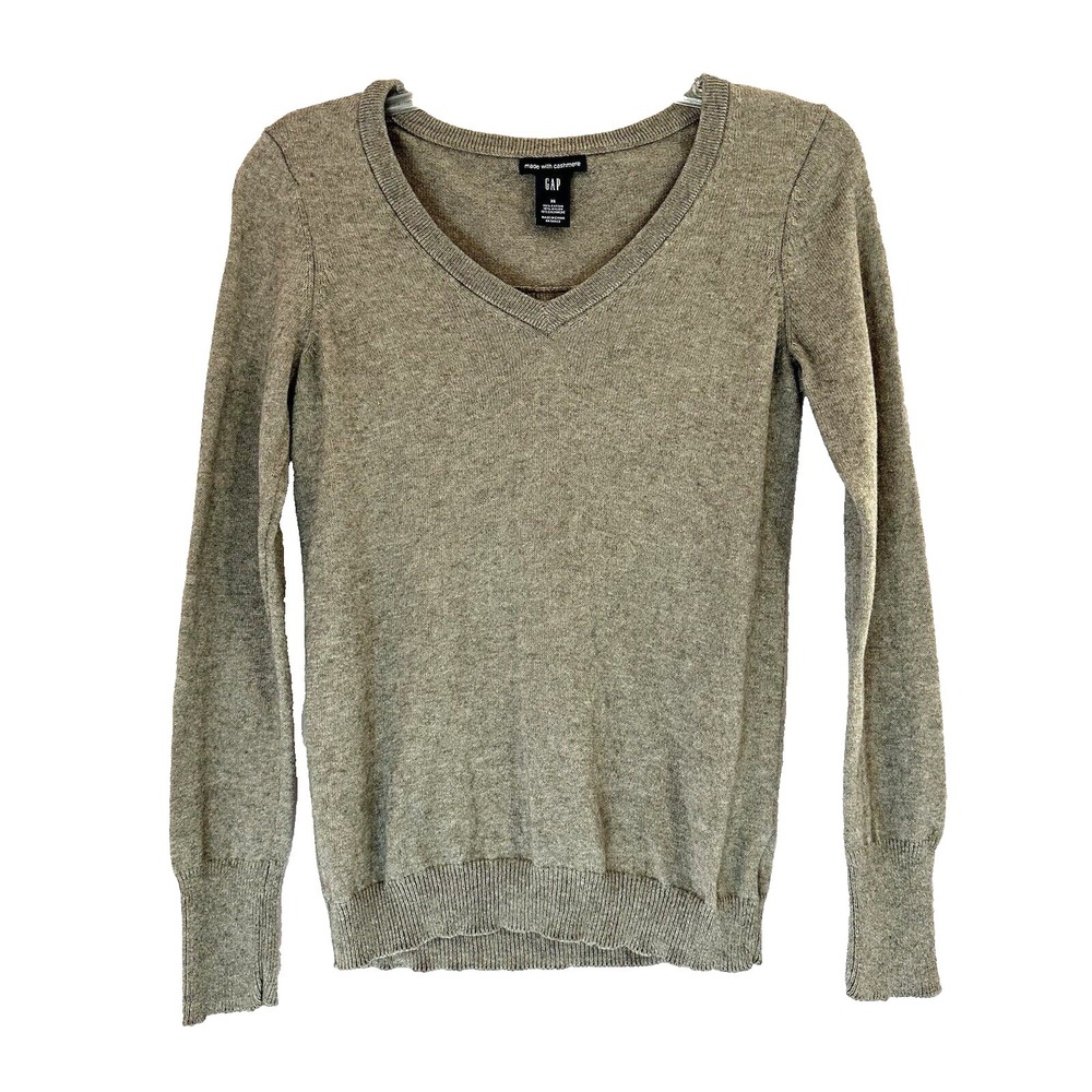 GAP Sweater Women's XS  Brown V Neck Cashmere Blend Oatmeal Pullover Lightweight